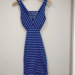 Sexy Blue & White Striped Cut Out Mini Bodycon Dress: Size S